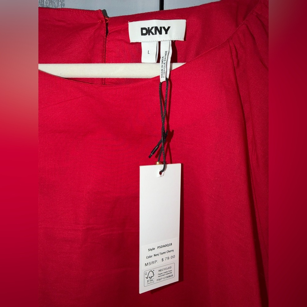 DKNY Red Puff Sleeve Blouse Size L | Balloon Sleeve Top | Statement Top - Picture 4 of 7